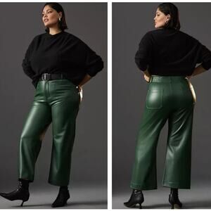 ANTHROPOLOGIE x MAEVE Colette Wide Leg Faux Leather Pants Green Sz 26W {3A44}